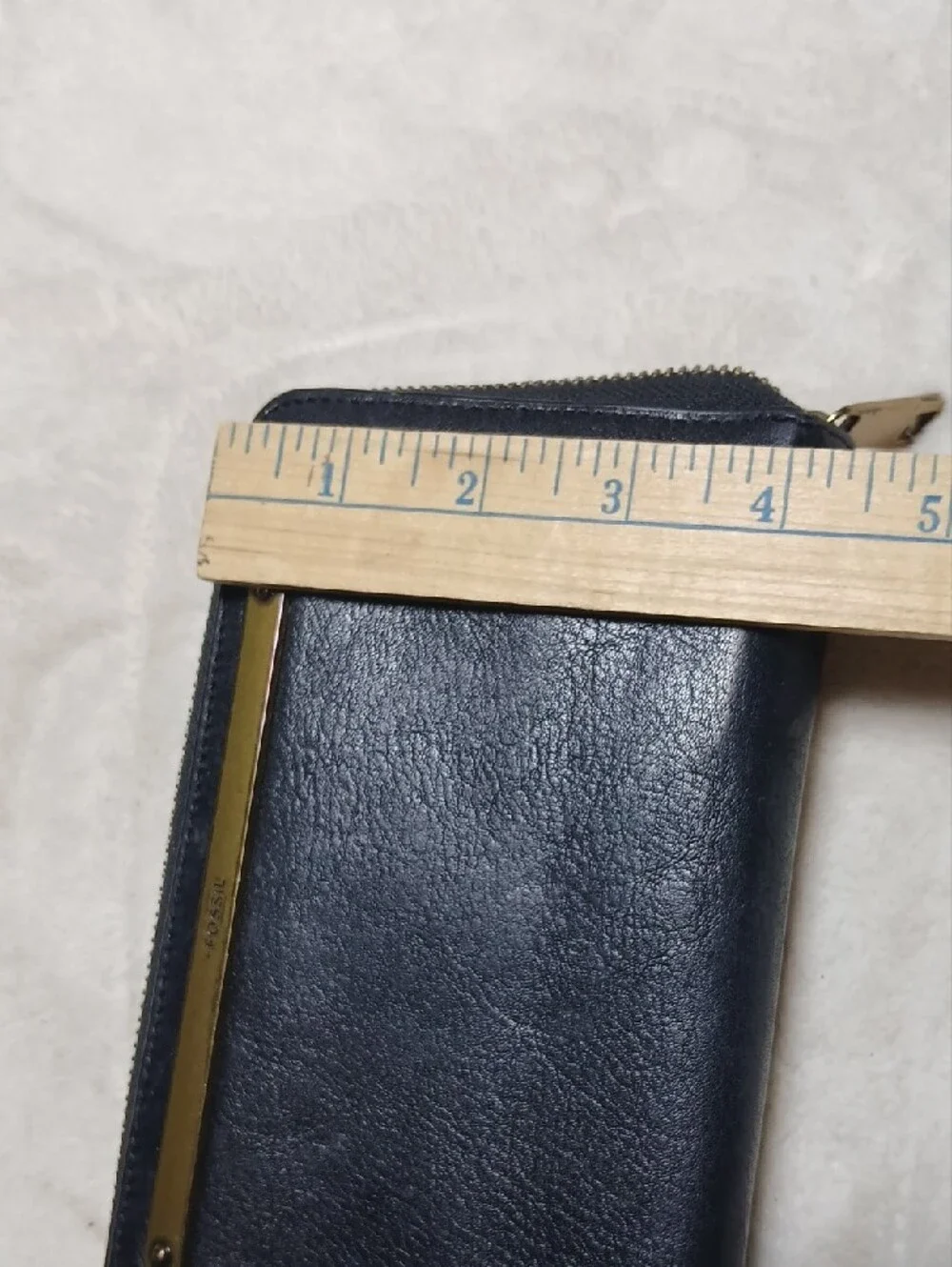 Fossil Black Leather Zip-Around Wallet with Gold Accent